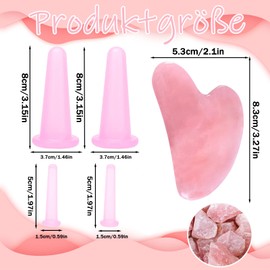 PWCTNT Schröpfen Gesicht,Gua Sha,6 Stück Schröpfgläser Gua Sha Stein mit Aufbewahrungsbeutel,2 Größen Silikon Schröpfgläser Silikon,Gua Sha Rosenquarz Guasha für Schönheit Hautpflege