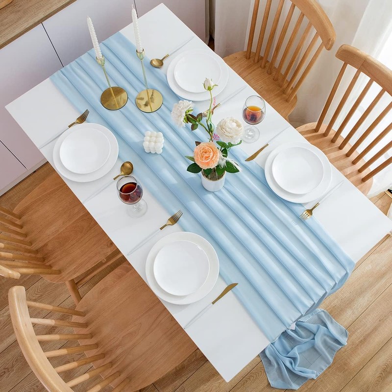 Chiffon Blue Tablecloth Modern Simple Romantic Wedding Decoration Tablecloth for
