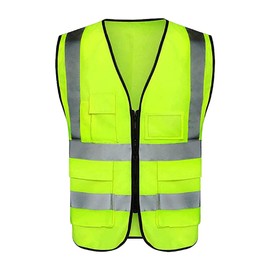 JAMES Hi Vis Viz High Visibility Safety Vest Waistcoats With Zipper & Pockets Reflective Jacket Ideal For Workwear Phone, ID Holder | Waterproof Coats | Machinery Waist (Green, XL)