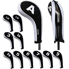 Andux Count Print Golf Iron Covers with Zipper Long Neck 10pcs/set Red/Black MT/W05 + 2LW , white