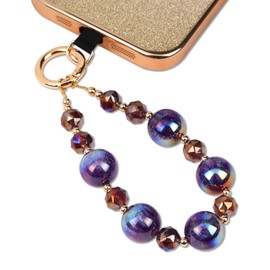 Little Fire Craft Phone Wrist Lanyard Cell Phone Lanyard Phone Strap Wristlet with Phone Patch Beaded Phone Wrist Strap (Amethyst)