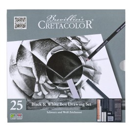 CRETACOLOR High-Quality Artist Set "Black & White Box" | 25-Piece Drawing Set | in Robust Metal Case