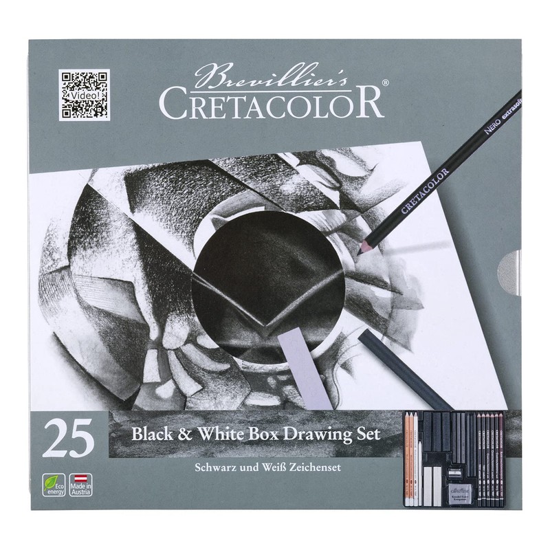 CRETACOLOR High-Quality Artist Set "Black & White Box" | 25-Piece