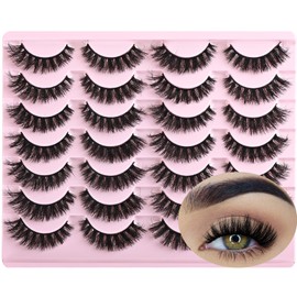 FARRED Wispy Lashes Fluffy False Eyelashes 14 Pairs Fake Eyelashes Natural Look Short Natural Lashes Cat Eye Lash Wispy Volume Eyelash Faux Mink Strip Lashes Pack for Daily Makeup (F19 | 6-13 mm)