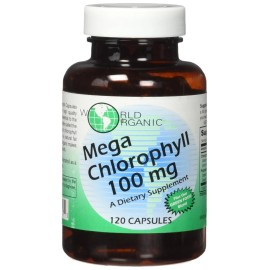 World Organic Mega Chlorophyll 100mg Capsules 120 Count Organic Alfalfa Green Food Blend