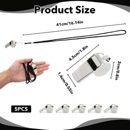 5Pcs Silbato de Acero Inoxidable con Cordón, Silbato Deportivo con Sonido Fuerte y Nítido, Ideales para Árbitros, para Rescate Supervivencia Emergencia Cronometradores Equipos De Contador Pasos
