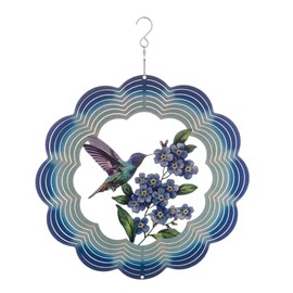 Ganz Outdoor Kinetic Wind Spinner Hanging Porch Garden Ornament 12 Inch Steel Floral Hummingbird