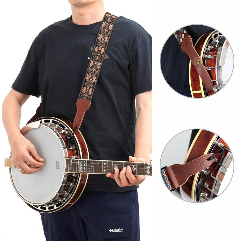 Nefelibata Banjo Strap, 2"Wide Full Grain Cowhide Guitar Strap Adjustable