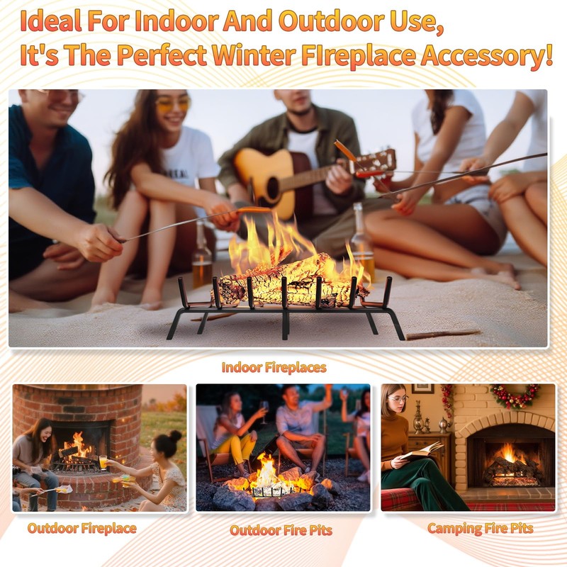taiheis 30’’ Fireplace Grate，1Pack Fireplace Log Grate with 6 Support