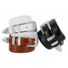 Nevada Italian Calfskin Genuine Leather Dress Belt 1-1/8"(30mm) taper down to 1"(25mm) wide (Alligator Brown, 40)