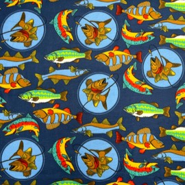 Pico Textiles 3 Yards Bolt - Fish Tales Navy Fleece Fabric - Sold by The Bolt - Print Fleece Fabric - Ideal for Sewing Projects, Scarves, No Sew Fleece Throws and Tie Blankets