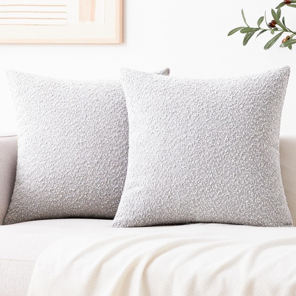 Mixhug Decorative Boucle Throw Pillow Covers, Light Gray, 20 x
