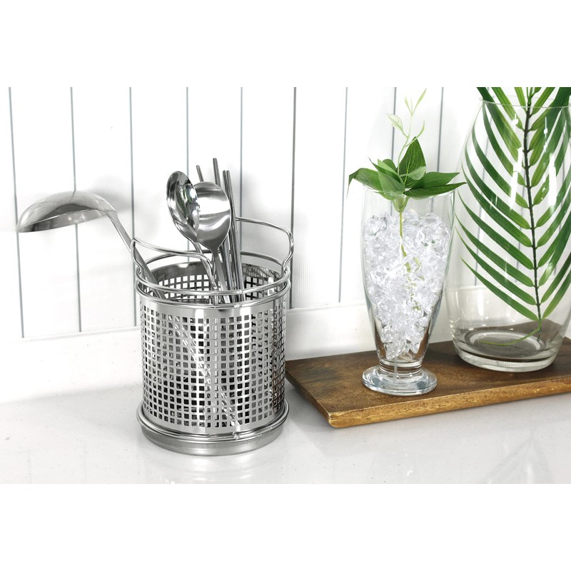 LENITH Stainless Steel Kitchen Round Utensil Holder - Weighted Base