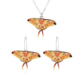 Peutlhomy Moth Butterfly Necklace Earrings Set for Women Punk Acrylic Green Moth Hoop Dangle Earrings Funny Animal Necklace Birthday Party Jewelry Gifts (Orange)