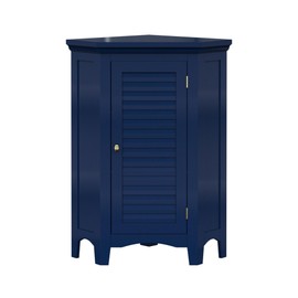 Teamson Home Glancy Corner Freestanding Woodeen Floor Cabinet with Faux Louvered Door, 2 Adjustable Tier Storage Organizer Cabinet for Bathroom Living Room, Navy