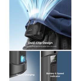 MAGIC JOHN Portable Waist Fan, Clip on Wearable Belt Personal Fan, 3 Speeds Rechargeable Hands-Free Hanging Neck Fan with 4000mAh Battery/Flashlight, for Camping, Outdoor，Black