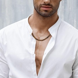 COAI Men's Gemstone Ball Chain, Silver Tiger's Eye Silver, Tigers Eye