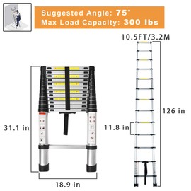 Telescoping Extension Ladder 10.5 FT, Folding Telescopic Aluminum Ladders, Lightweight Collapsible Ladder Step for RV Roof Attic Home, 300 LB Capacity (10.5 FT)