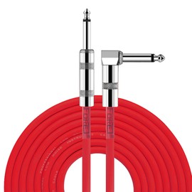 FORE 2-Pack 4.5m Electric Instrument 1/4" Guitar Cable Straight to Right Angle Cable 6.35mm Jack for Electric Guitar, Bass, Guitar & Bass Effects, Electric Keyboards 4.5m 2-Pack Red