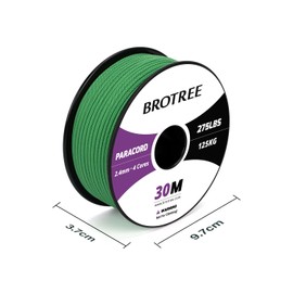 BROTREE Paracord 275 2.4 mm 30 m Nylon Rope with 4 Core Cord for Bracelet, Outdoor and DIY - 125 kg Breaking Load (Emerald Green)