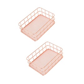 CIYODO 2pcs Multipurpose Desktop Storage Baskets Stylish Square Organizers for Home Office and Kitchen Portable Sundries Containers Rose Gold Small Large