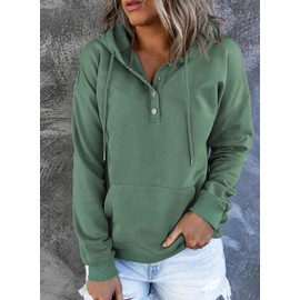 SHEWIN Womens Sweatshirt Long Sleeve Button Fleece Hoodies Pullover Tops Lightweight 2024 Fall Fashion Oversized Sweatshirts for Women Loose fit,US 8-10(M),Green