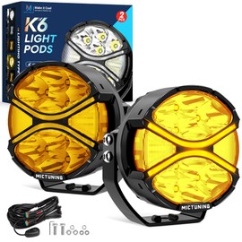 MICTUNING K6 4 Inch Light Pod, 160W 14328LM Offroad Round Lights with Amber DRL Turn Signal, 3 Modes & 270°Side Shooter IP68 Waterproof Offroad Driving Ditch Light with Black Lamp Cover, 2 Paks