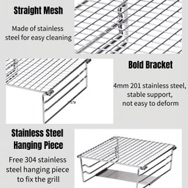 Grill Warming Rack Heavy Duty Stainless SteelGrate Portable Camping Grill with Legs for Outdoor Backpacking Hiking Picnic BBQ, Silver