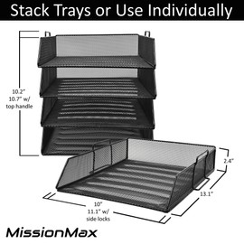 4 Tier Pack Stackable Tray Office Desk Organizer File and Desktop Holder for Paper Letter Accessories Black Discount Pack by MissionMax