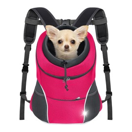 YUDODO Dog Front Carrier Backpack, Adjustable Breathable Pet Carrier for Small Dogs, Ventilated Puppy Back Pack with Safety Belt, Lightweight Doggy Backpack for Hiking Outdoor (Rose, L: 9-13.5 lbs)