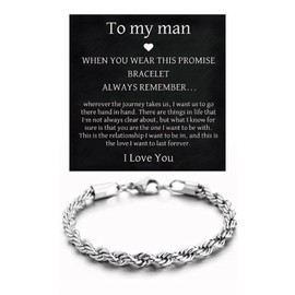 To My Man Bracelet Silver Braided Cuban Link Bracelet Jewelry with Secure Clasp Birthday Inspirational Gifts for Men Husband Boyfriend