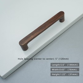 MFYS 6 Piece 5" Walnut Wood Drawer Pulls Handes Rustic Cabinet Pulls Handles Wood Dresser Knob Kitchen Furniture Hardware (6, 5" Hole to Hole)
