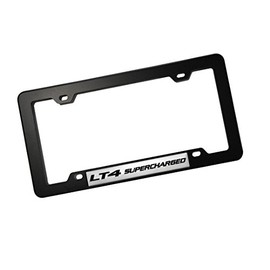 ERPART Black License Plate Tag Frame with LT4 Supercharged Black on Silver Highly Polished Real Aluminum Emblem
