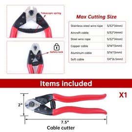 Muzata Cable Cutter Wire Rope Heavy Duty Stainless Steel Aircraft Up to 5/32" for Deck Stair Railing Strong Thick Seal Metal Fence Bike Bicycle Brake Cutter CR12, CT1