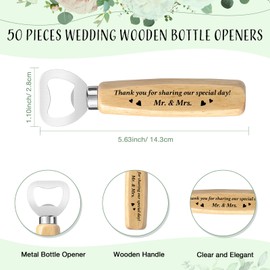 Dandat 50 Sets Wedding Favors for Guests Mr and Mrs Gifts Wood Bottle Opener Beer Bottle Opener with Thank You Card Organza Bag Twine Wedding Souvenir