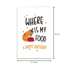 RollupJoy Cute Cat Birthday Card for Cat Owner, Funny Cat Birthday Gifts for Husband Wife, Hilarious Birthday Greeting Card for Cat Mom or Cat Dad, Where Is My Food & Happy Birthday Card