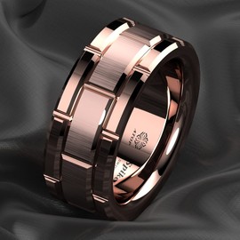 ATOP 8mm Rose Gold Tungsten Ring for Mens Wedding Bands Brushed Brick Pattern with Groove Comfort Fit Bridal Engagement Ring (7)