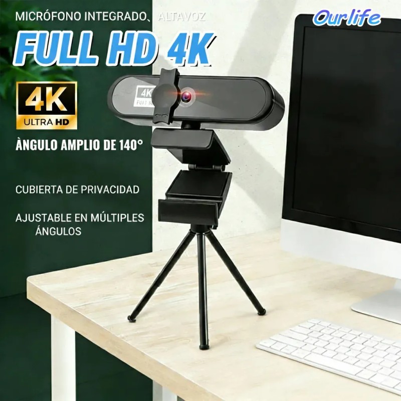 Cámara Web 4K UHD Ourlife con Micrófono y Enfoque Automático