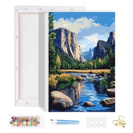 HEIBAGO Framed Paint by Numbers for Audlts Beginners, Mountains Paint by Numbers Canvas, Audlt DIY Landscape Oil Paint by Numbers Kits, River Painting Art Craft for Birthday Gifts, 20x30cm