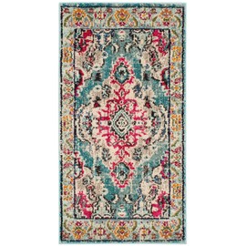 SAFAVIEH Monaco Collection Accent Rug - 2'2" x 4', Light Blue & Fuchsia, Medallion Distressed Design, Non-Shedding & Easy Care, Ideal for High Traffic Areas in Entryway, Living Room, Bedroom (MNC243J)