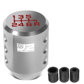 J2 Engineering J2-SK-011-SL Cylindrical Shape Aluminum Manual 6-Speed Shift Knob with 8mm 10mm 12mm Thread Adapters,Silver