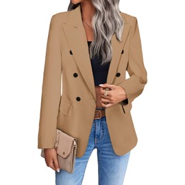 Khaki Blazers Jacket for Women 2024 Spring Summer Casual Blazer Fashion Womens Long Lightweight Work Business Lady Double-Breasted Boyfriend Petite Suit Suits Khaki S