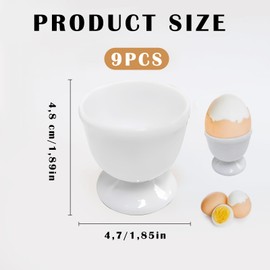 Set of 9 Egg Cups White Round Egg Cups 4.4 x 4.6 cm (1.73 x 1.81 inches), Made of High-Quality Plastic for Camping, Home, for Breakfast Egg Brunch and Buffet (White)