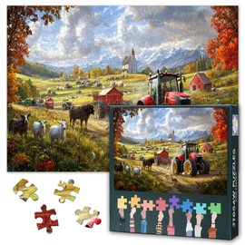 Farm 1000 Piece Puzzle for Adults: Farm Scene with Tractor Animals Mountains Jigsaw Puzzles - Puzzles for Adults 1000 Pieces with Durable Pieces Family Bonding & Stress Relief 27.5" x 19.6"