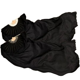 Belly Dance Silk Fans Set of 6 Colors - Chinese Performance Fans with Bamboo Handles, Foldable Professional Dance Props (Pair) | Lightweight & Handmade (H-2-Black)
