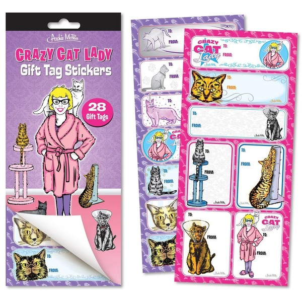 Archie McPhee 12587 Crazy Cat Lady Gift Tag Stickers