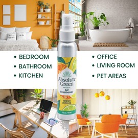 Absolute Green Air Freshener Room Spray, Non-Toxic, Cover Odors, Safe around Kids and Pets, Natural Fresh Citrus Scent 4oz (1 Pack)