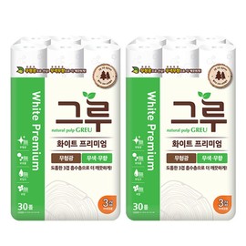 Groo Premium White Natural Pulp 30 rolls x2 Groo Premium White 30 rolls x2 / 그루 프리미엄 화이트 천연펄프 30롤 x2 그루 프리미엄 화이트 30롤 x2