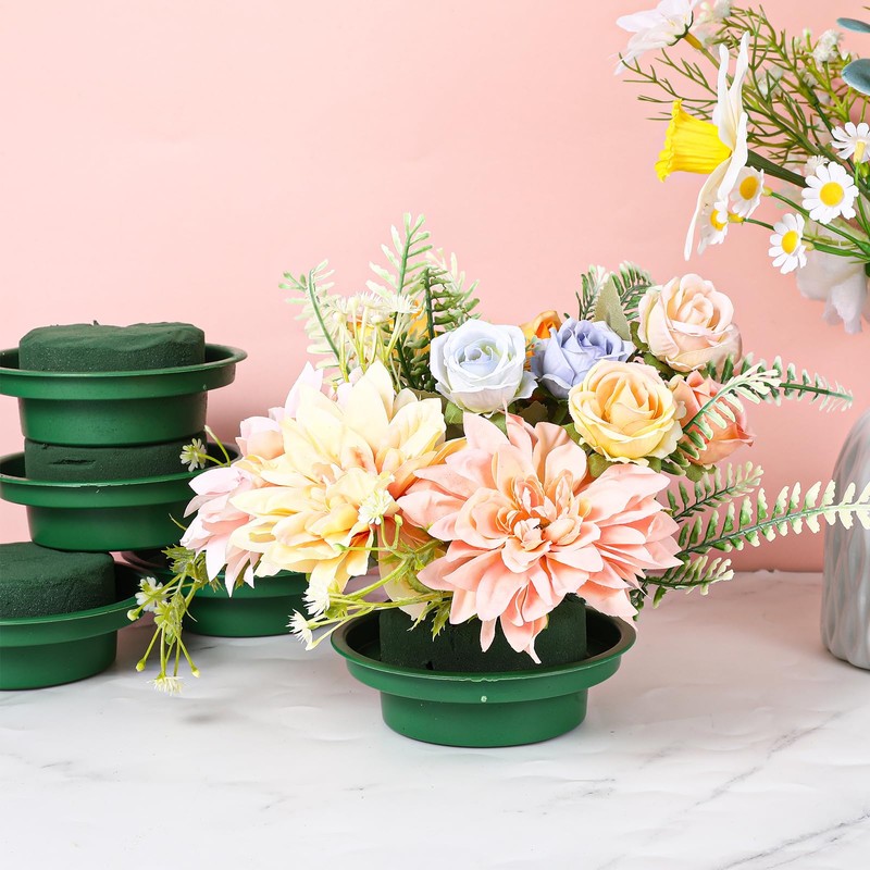 16 Pack Round Floral Foam with Bowls, Green Wet Flower
