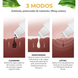 CLEOSKIN. Espátula Peeling Ultrasónico. Exfoliación, depurador facial de poros. Incluye 2 fundas de silicona para limpieza facial y un set de 4 agujas de acero inoxidable para remover espinillas y puntos negros. Skin scrubber, skincare, belleza.